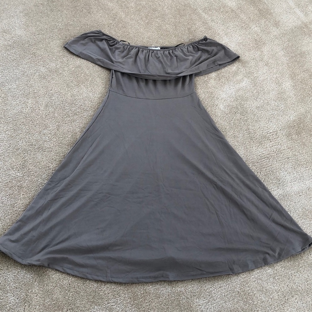 Off The Shoulder Swing Dress Color is Gray /Olive , Small/Large Are Avai…